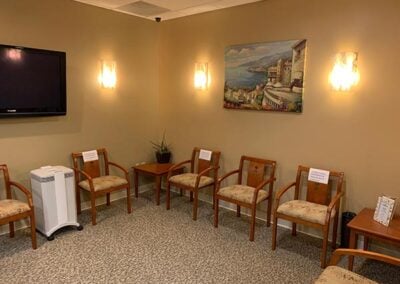 Our front lobby area- set up for physical distancing and protected with air filtration